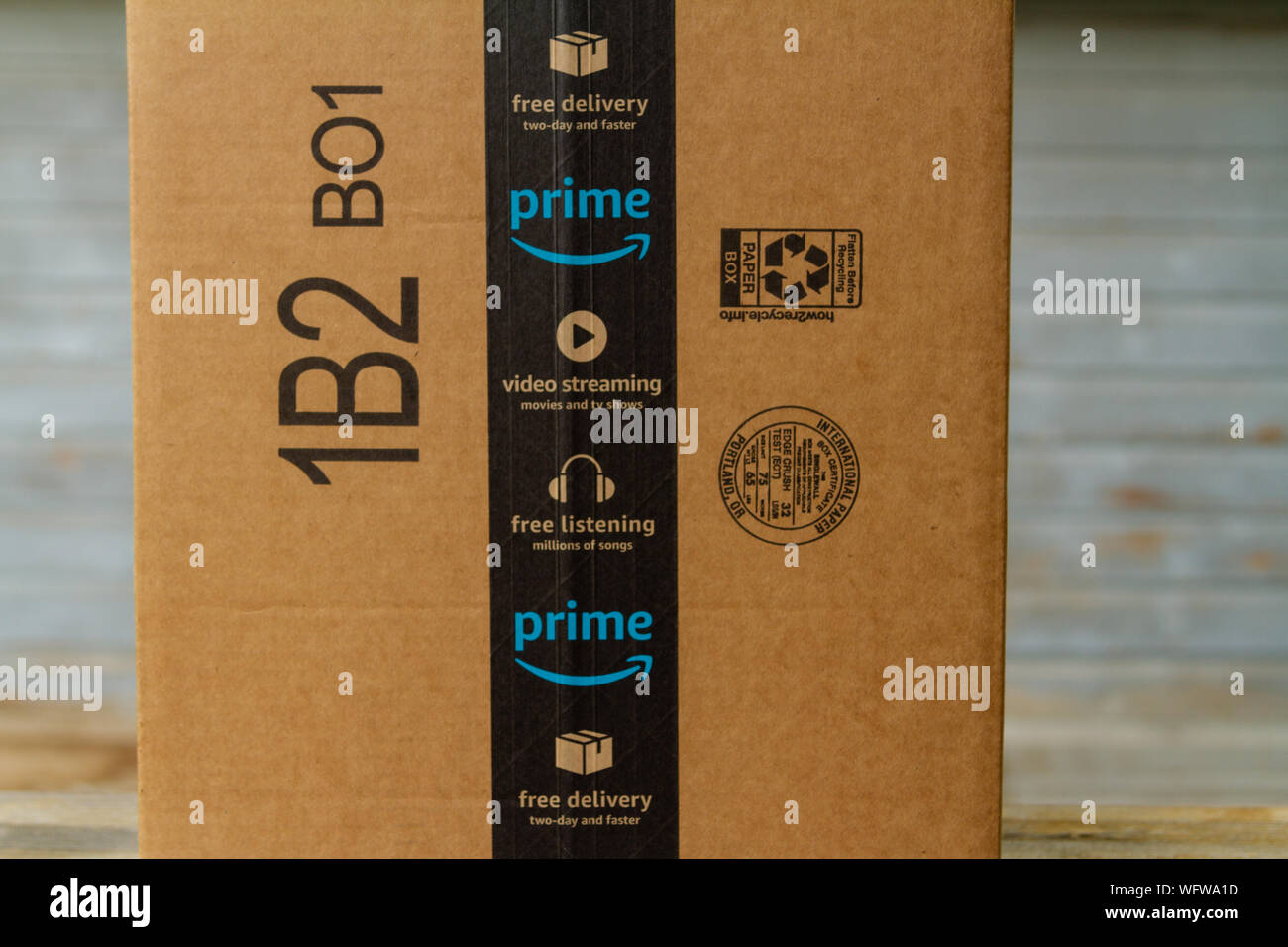 Cardboard box Amazon Prime packaging with copy space Stock Photo - Alamy
