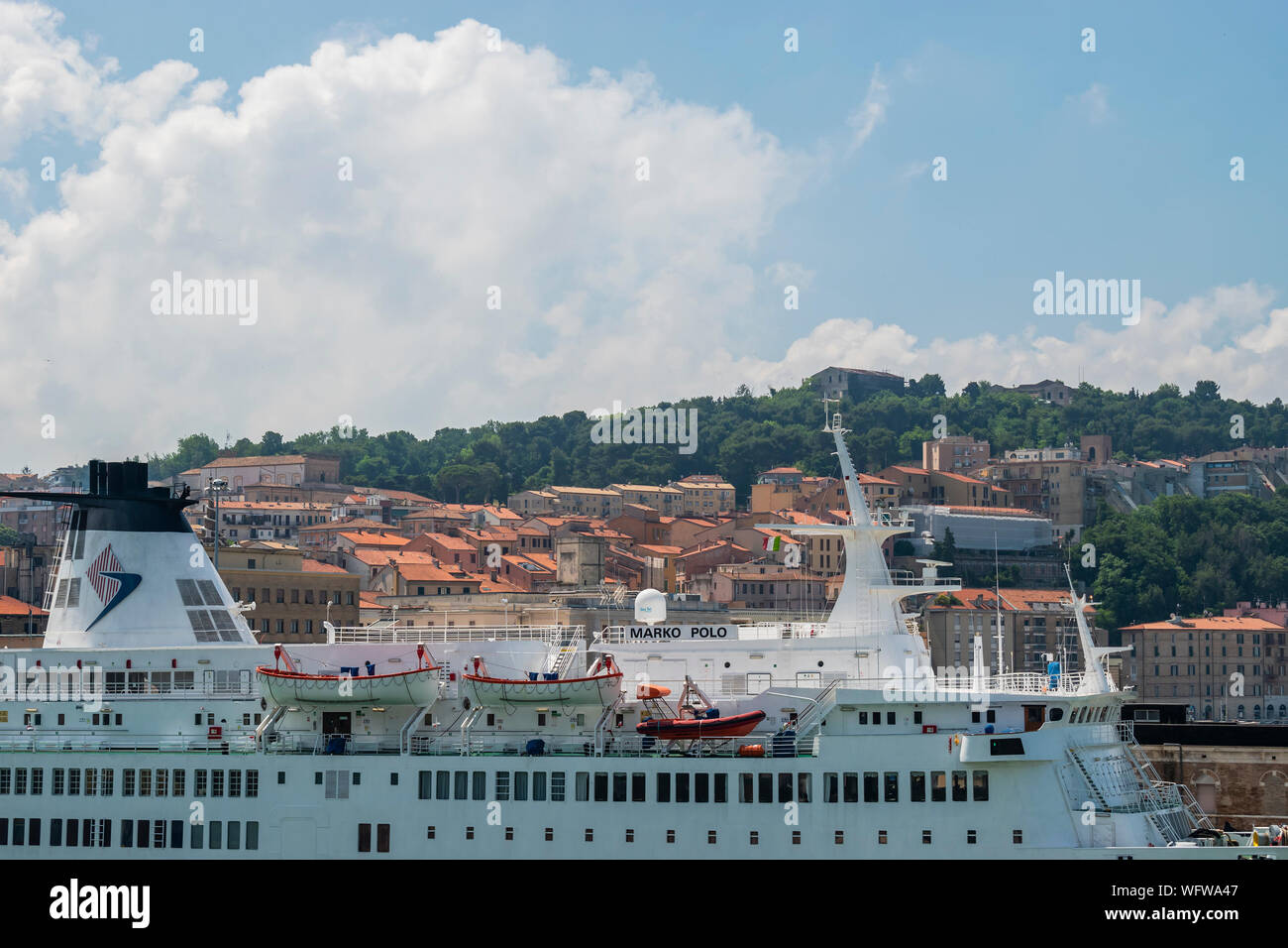 Ancona, Italy - June 2019: Liner Ship docked at Ancona Port. Stock Photo