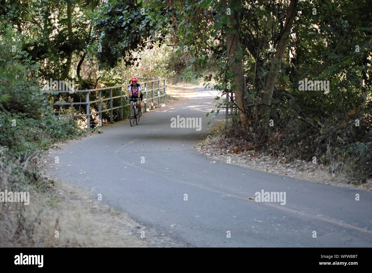 Scene along the bike trail at the American River in Folsom, California Stock Photo