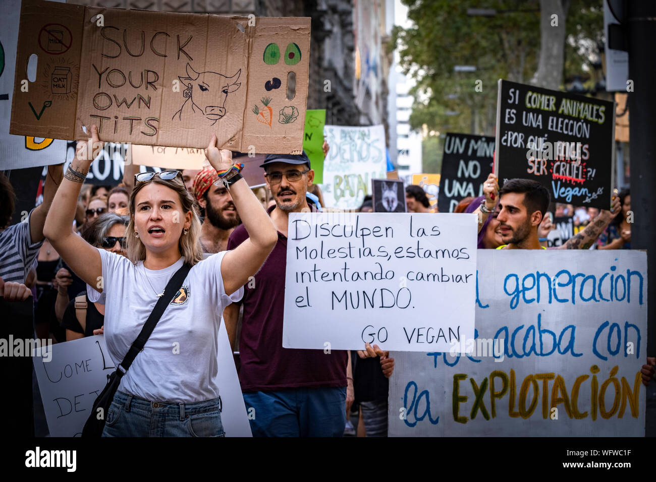 Protesters hold placards in defence of the animal rights during the ...