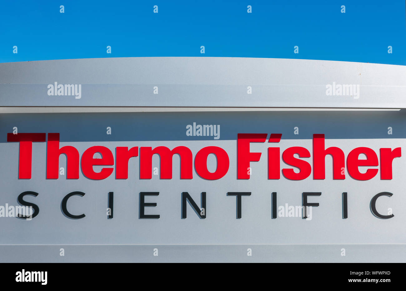 Thermo Fisher Scientific sign at the biotechnology product development company office in Silicon Valley, high-tech hub of San Francisco Bay Area Stock Photo