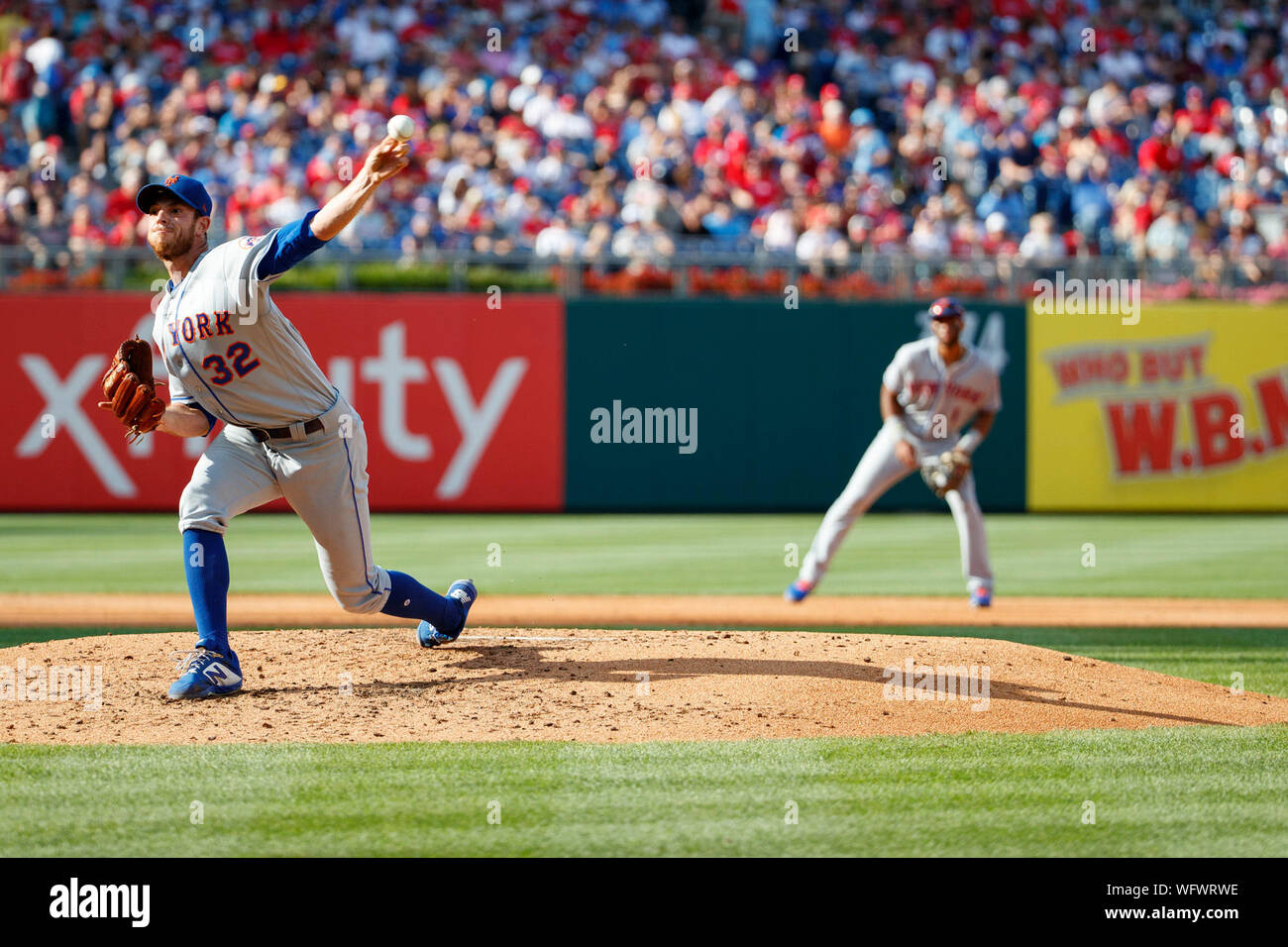 Philadelphia, USA. 31st Aug, 2019. August 31, 2019: Philadelphia Phillies  right fielder Bryce Harper (3) reacts to lining out during the MLB game  between the New York Mets and Philadelphia Phillies at