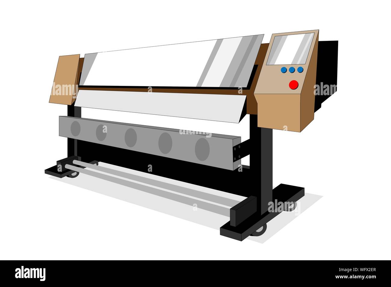 Large brown printer or plotter use for advertersing and commercial such as banner and sign. Vector with editable layers. Stock Vector