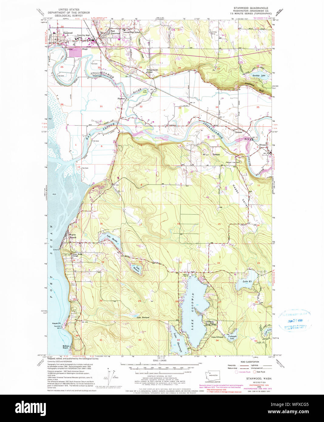 USGS Topo Map Washington State WA Stanwood 244001 1956 24000 Restoration Stock Photo