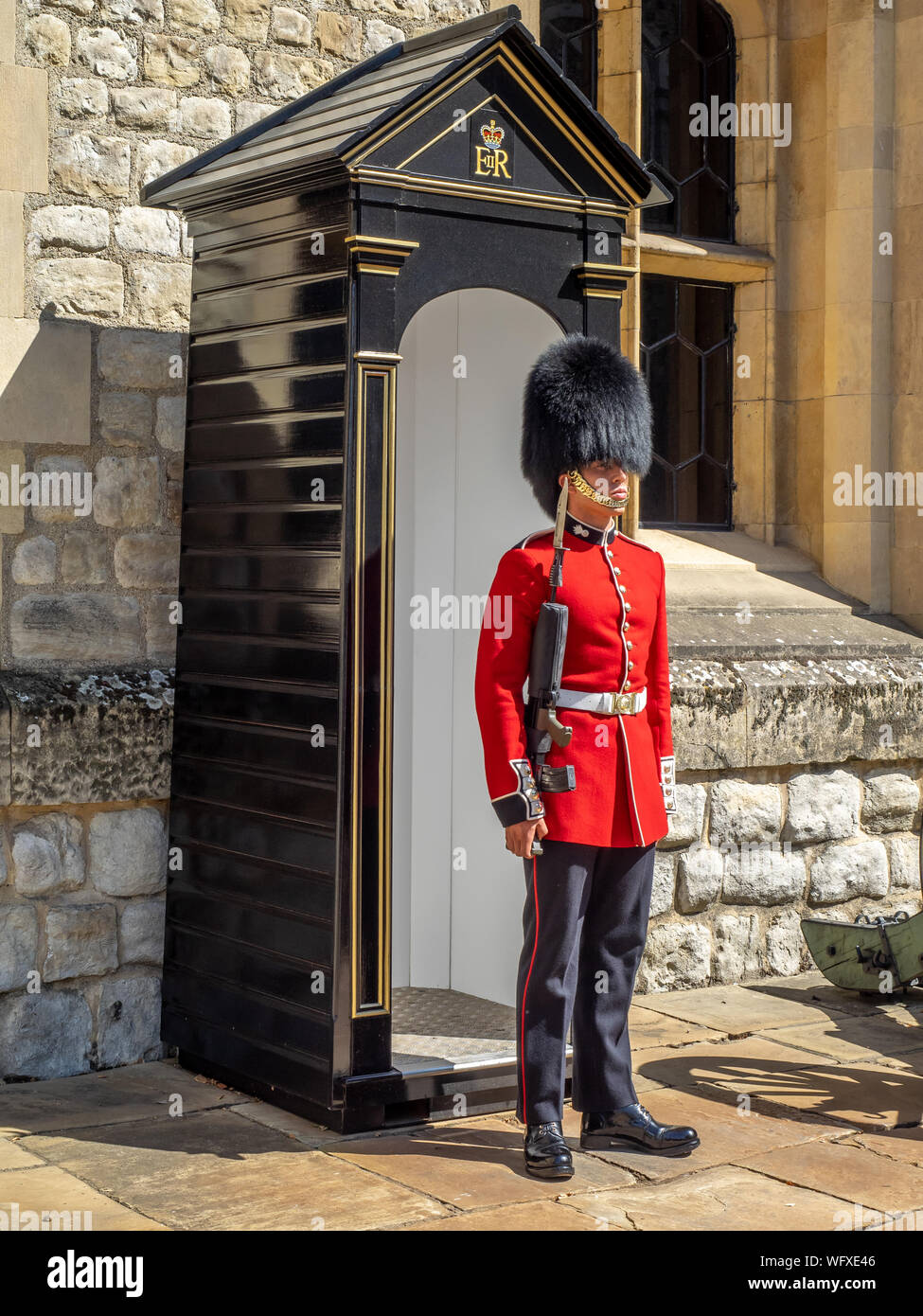 London, England - August 5, 2018: A royal guard outside the Waterloo ...