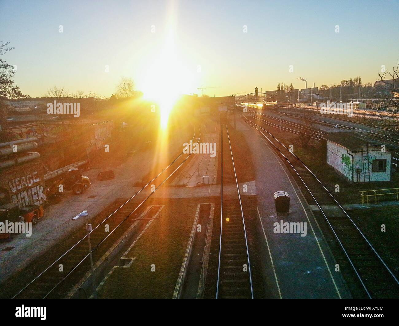 High Angle View Of Berlin Warschauer Strasse Station During Sunrise Stock Photo
