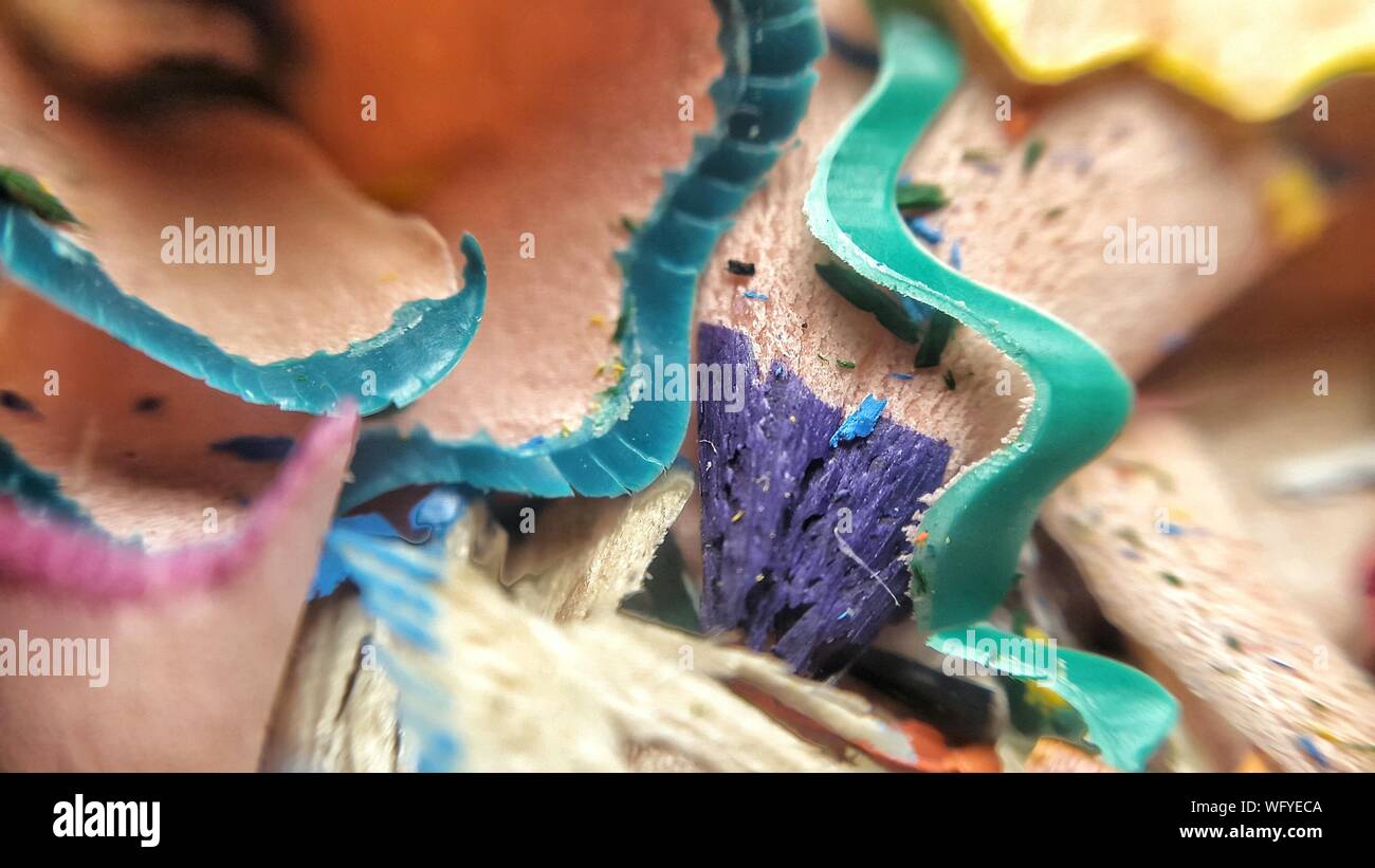 Close-up Of Colorful Pencil Shavings Stock Photo
