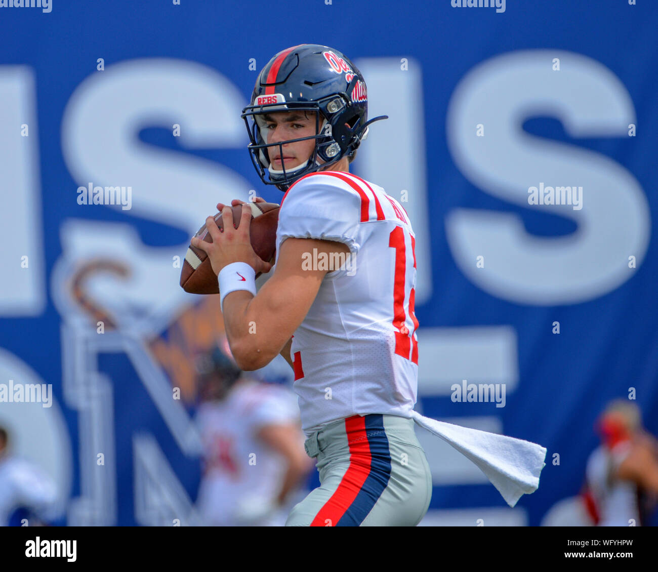August 31 2019 Ole Miss Quarterback Kinkead Dent 12 Loads Up To Pass During The Ncaa Football Game Between The Ole Miss Rebels And The Memphis Tigers At Liberty Bowl Stadium In