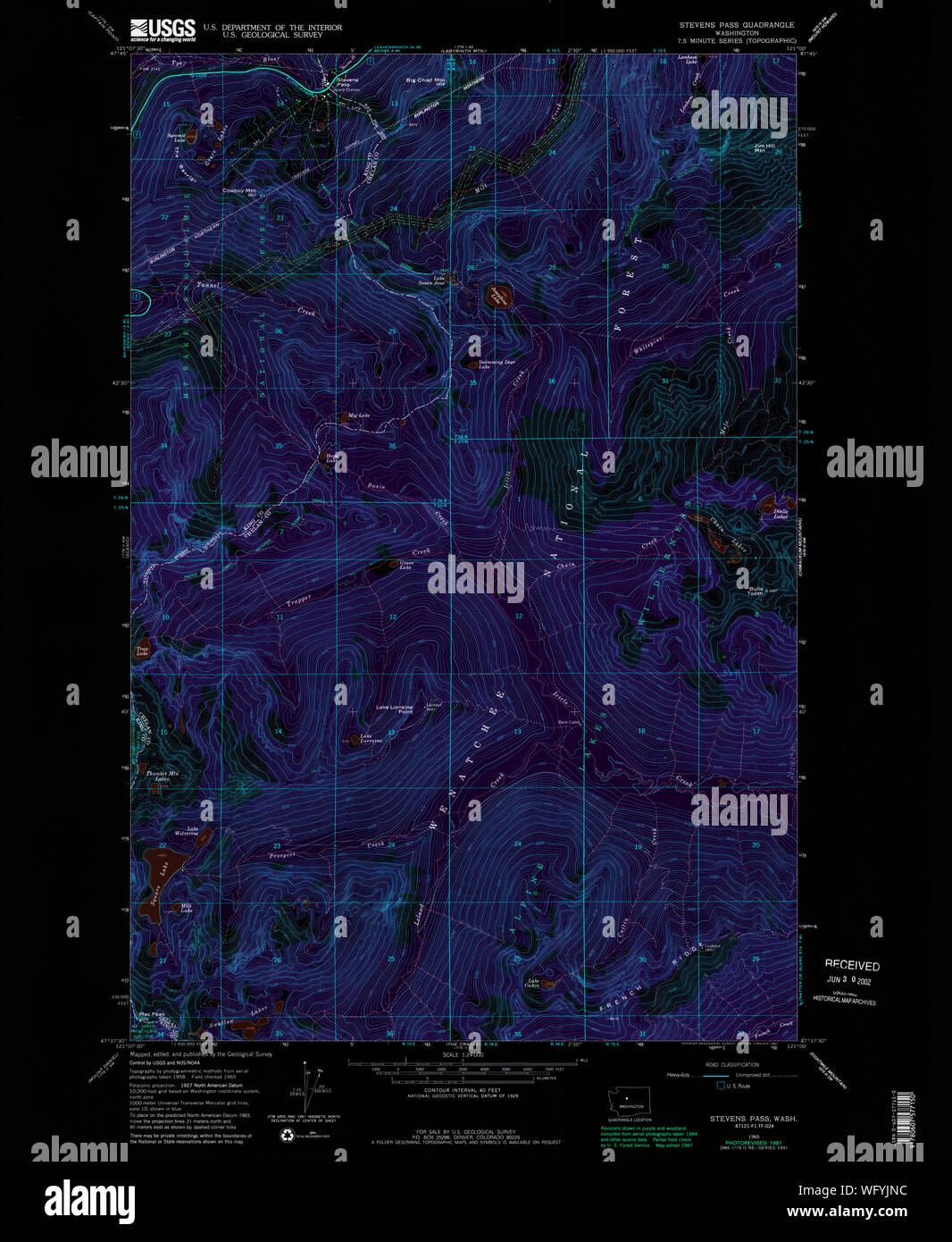 Usgs Topo Map Washington State Wa Stevens Pass 244049 1965 24000 Inverted Restoration Stock