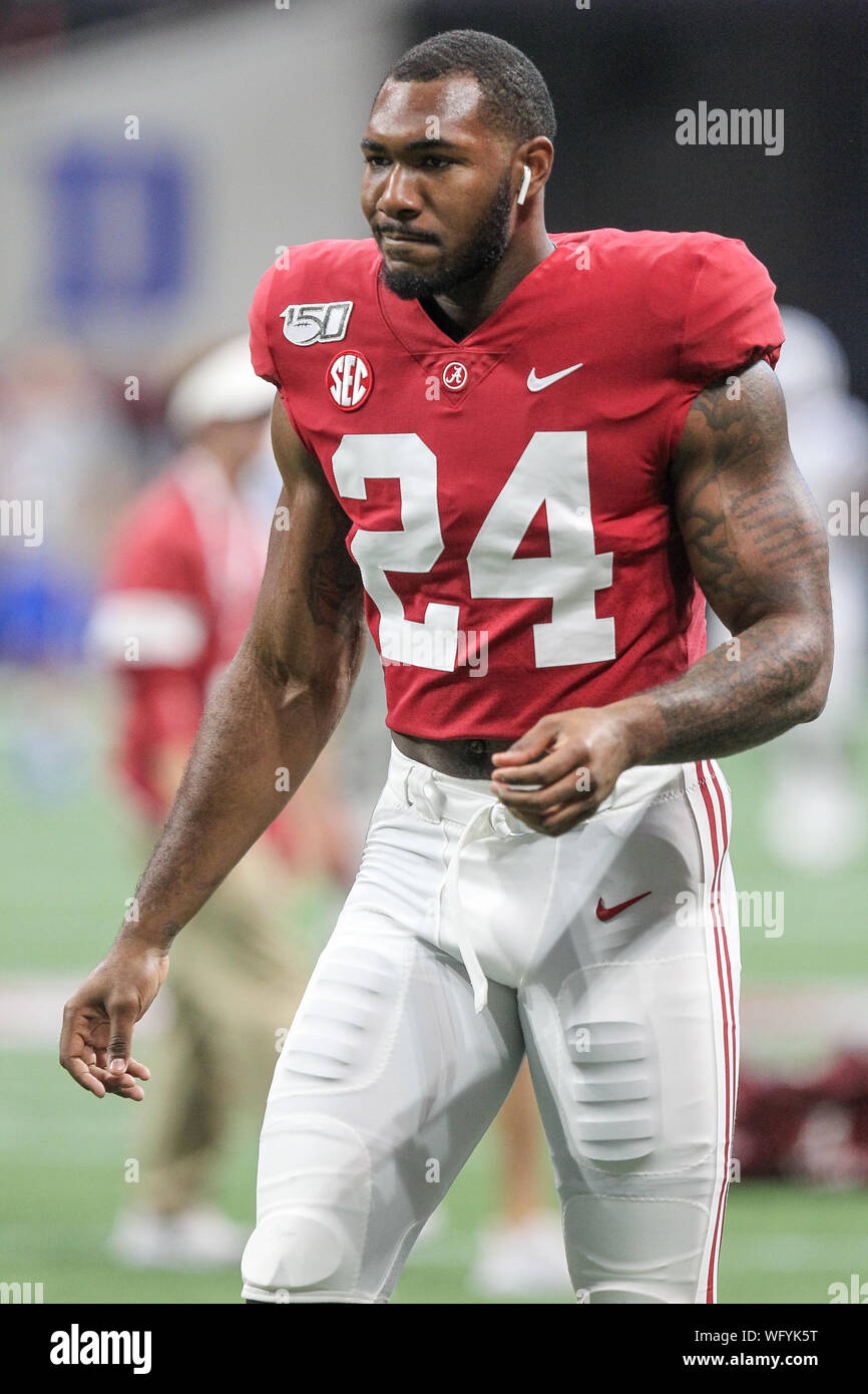 August 31, 2019: Alabama's Terrell Lewis (24) warms up prior to the  Chick-Fil-A Kickoff Game, featuring the Alabama Crimson Tide and the Duke  Blue Devils, played at Mercedes Benz Stadium in Atlanta,