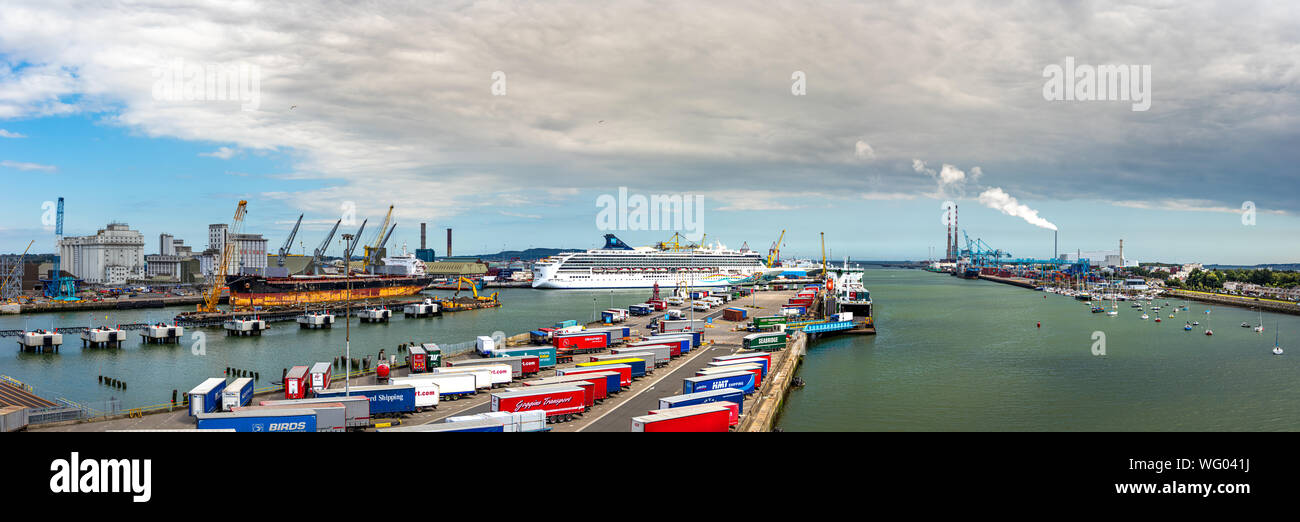 Dublin, Ireland - July 29, 2019: Panoramic view of the Port and cruise terminal of Dublin in Ireland. Stock Photo