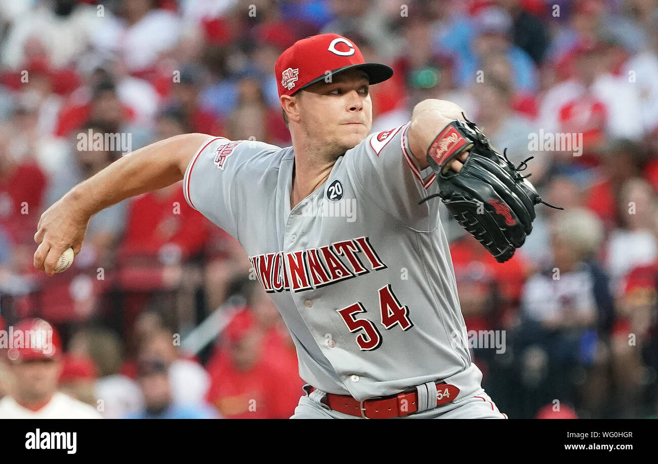 Cincinnati Reds starting pitcher Sonny Gray delivers a pitch to the St. Louis Cardinals in the second inning of Game 2 of their double header at Busch Stadium in St. Louis on Saturday, August 31, 2019. Photo by Bill Greenblatt/UPI Stock Photo