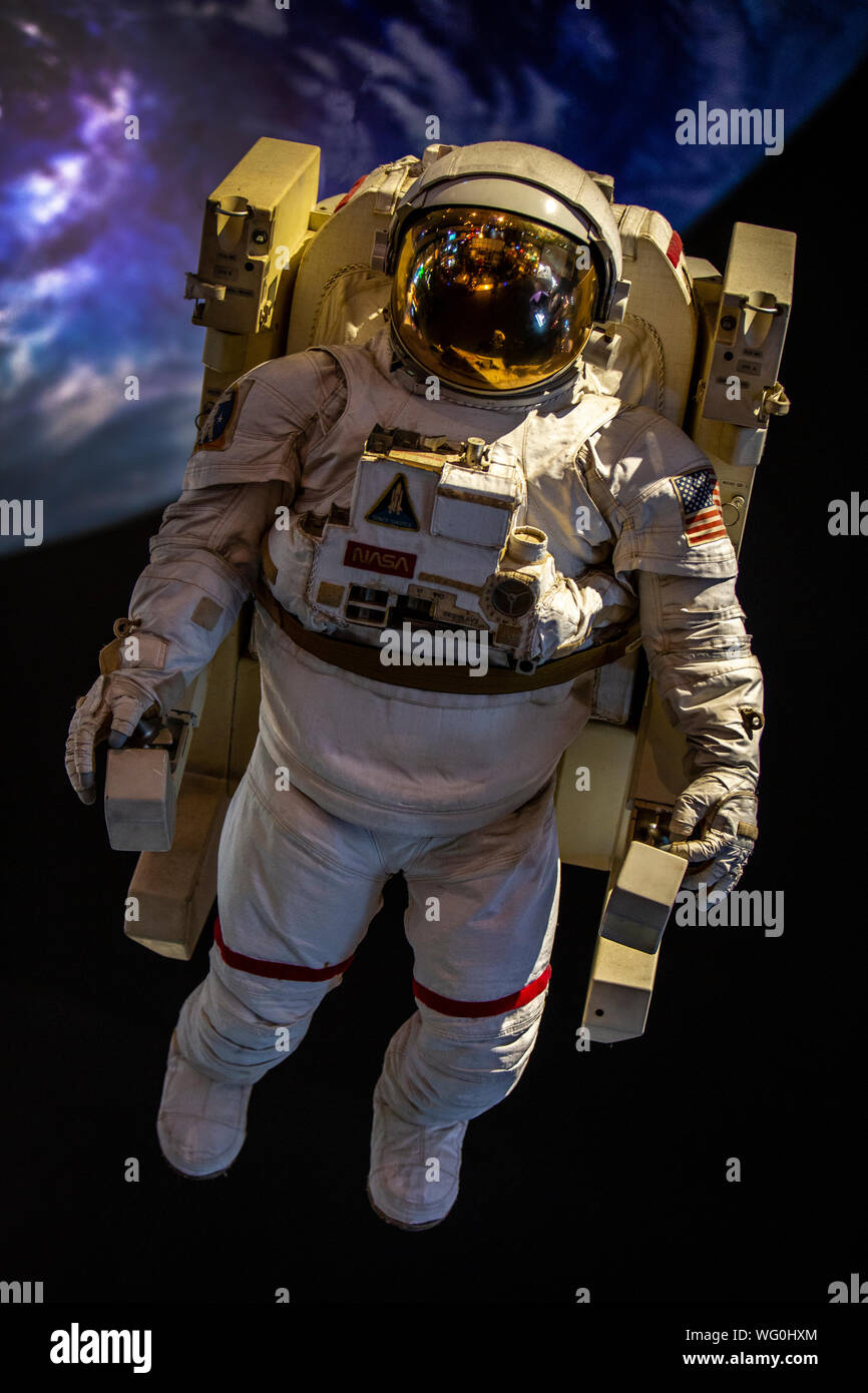 Astronaut spacewalk from International Space Station at NASA Johnson Space Center, Houston, Texas Stock Photo