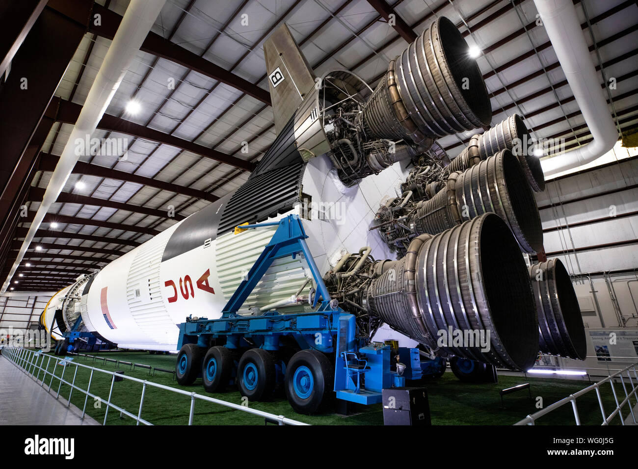 Saturn V rocket at NASA Johnson Space Center, Houston, Texas Stock Photo