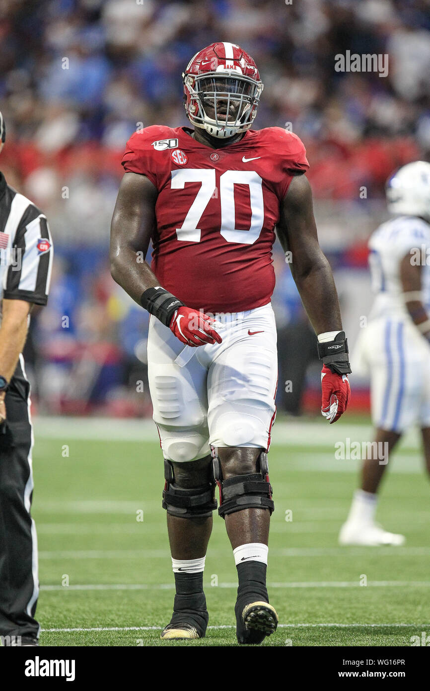 August 31, 2019: Alabama's Alex Leatherwood (70) in action during