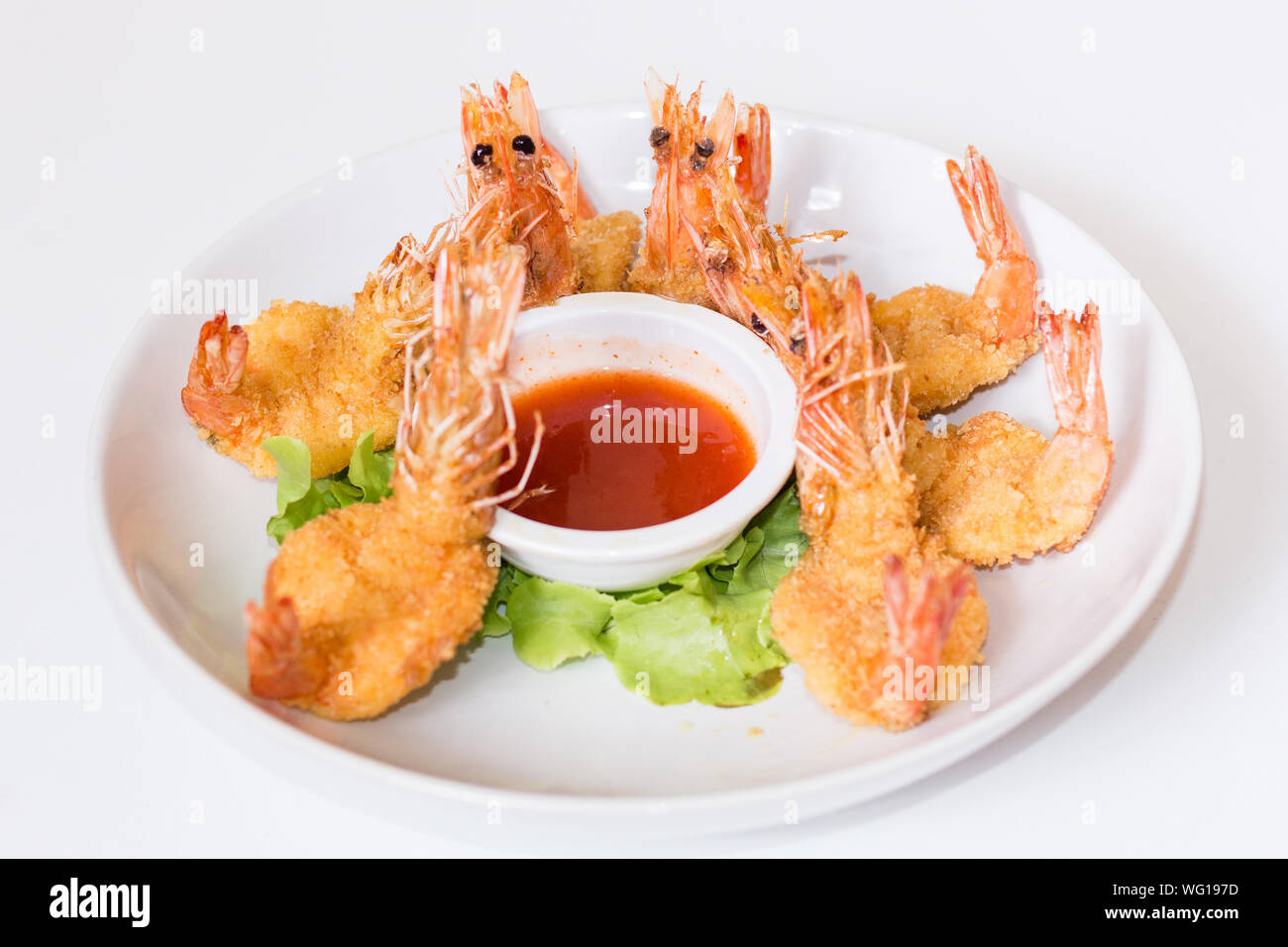 High Angle View Of Prawns Served In Plate Stock Photo
