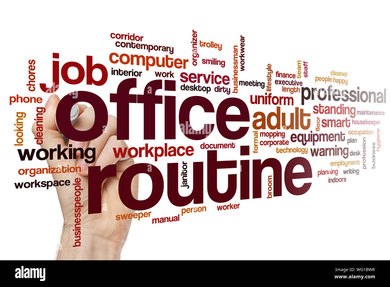 Office routine word cloud concept Stock Photo Alamy