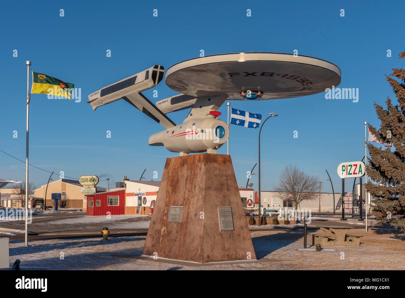 Vulcan, Alberta, Canada - December 31, 2018: Model of the USS Enterprise from the Star Trek movies at the town of Vulcan Alberta. Stock Photo