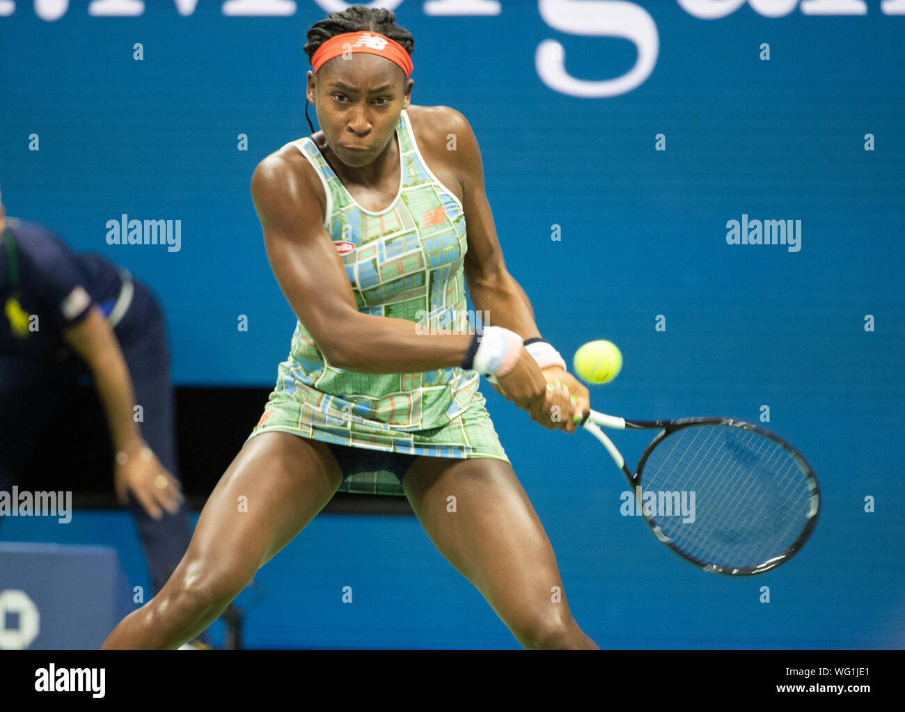New York, USA. 31st Aug, 2019. August 31, 2019: Coco Gauff (SA) loses to  Naomi Osaka (JPN) 6-3, 6-0, at the US Open being played at Billie Jean King  National Tennis Center