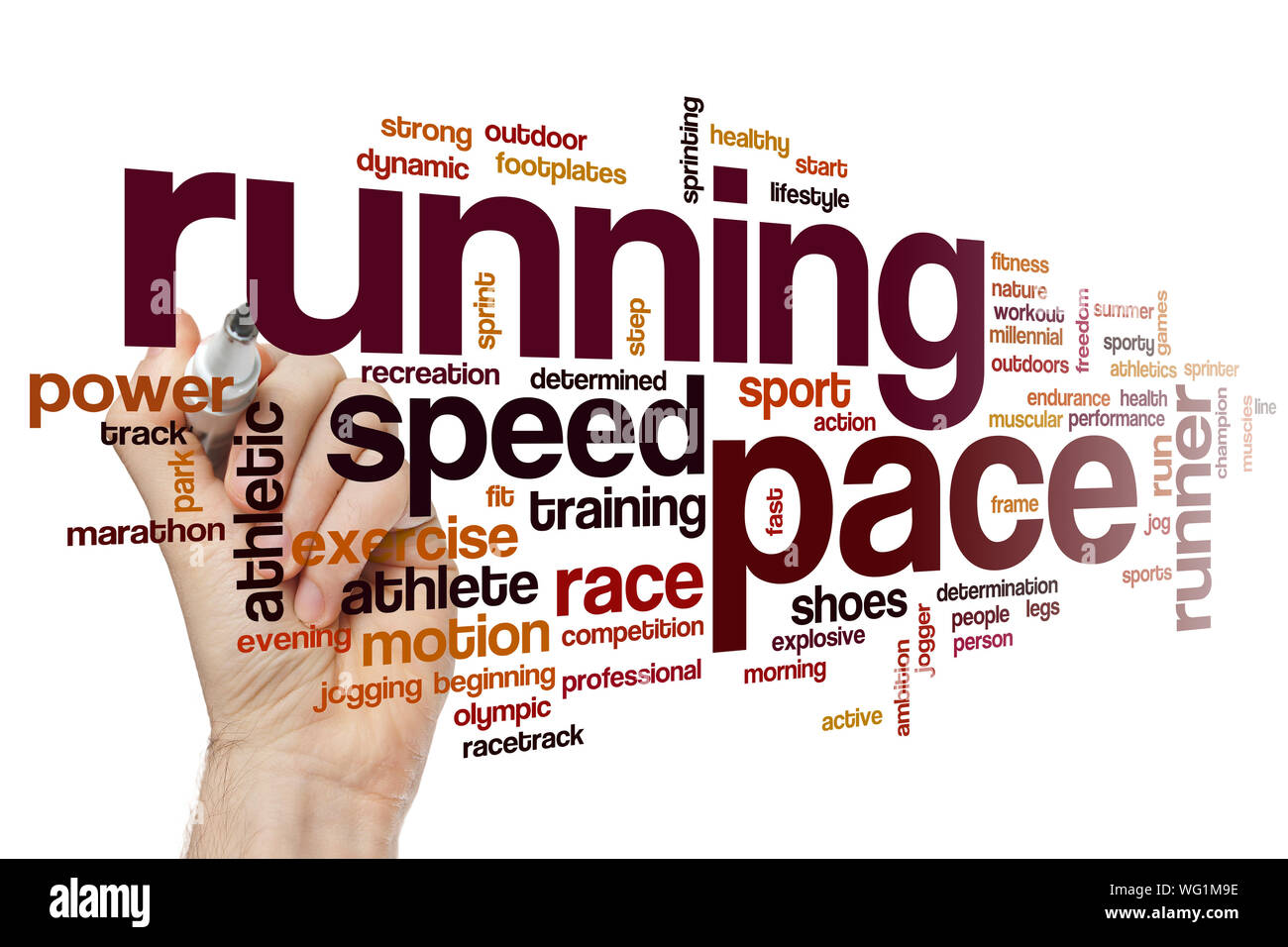 Running pace word cloud concept Stock Photo Alamy