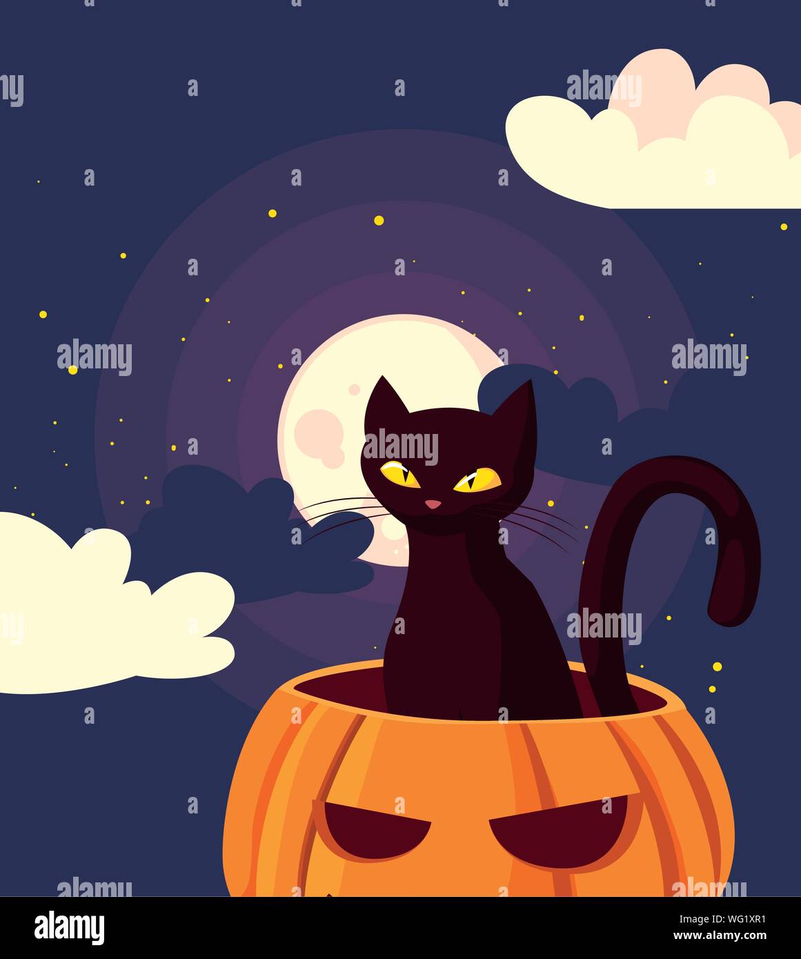 pumpkin cat happy halloween celebration design vector illustration ...