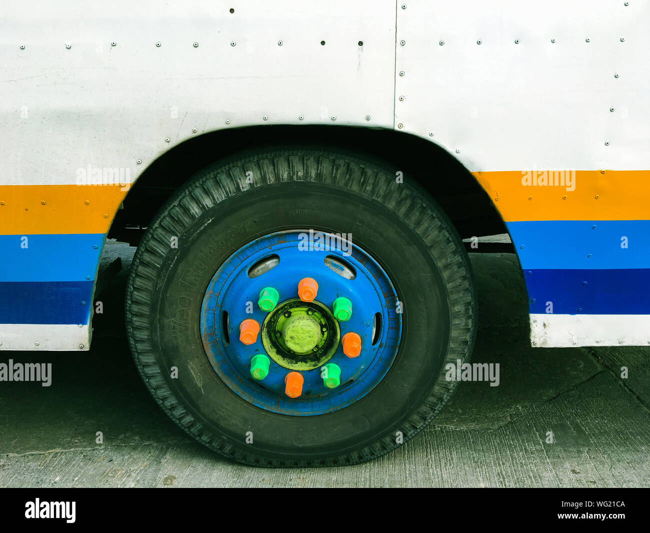 Colorful Tire Of Bus On Street Stock Photo Alamy