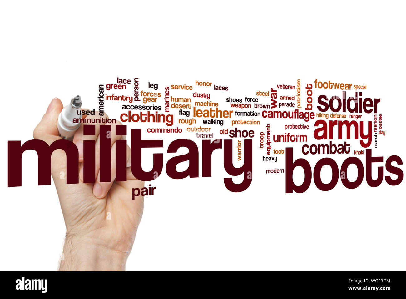 Military boots word cloud concept Stock Photo