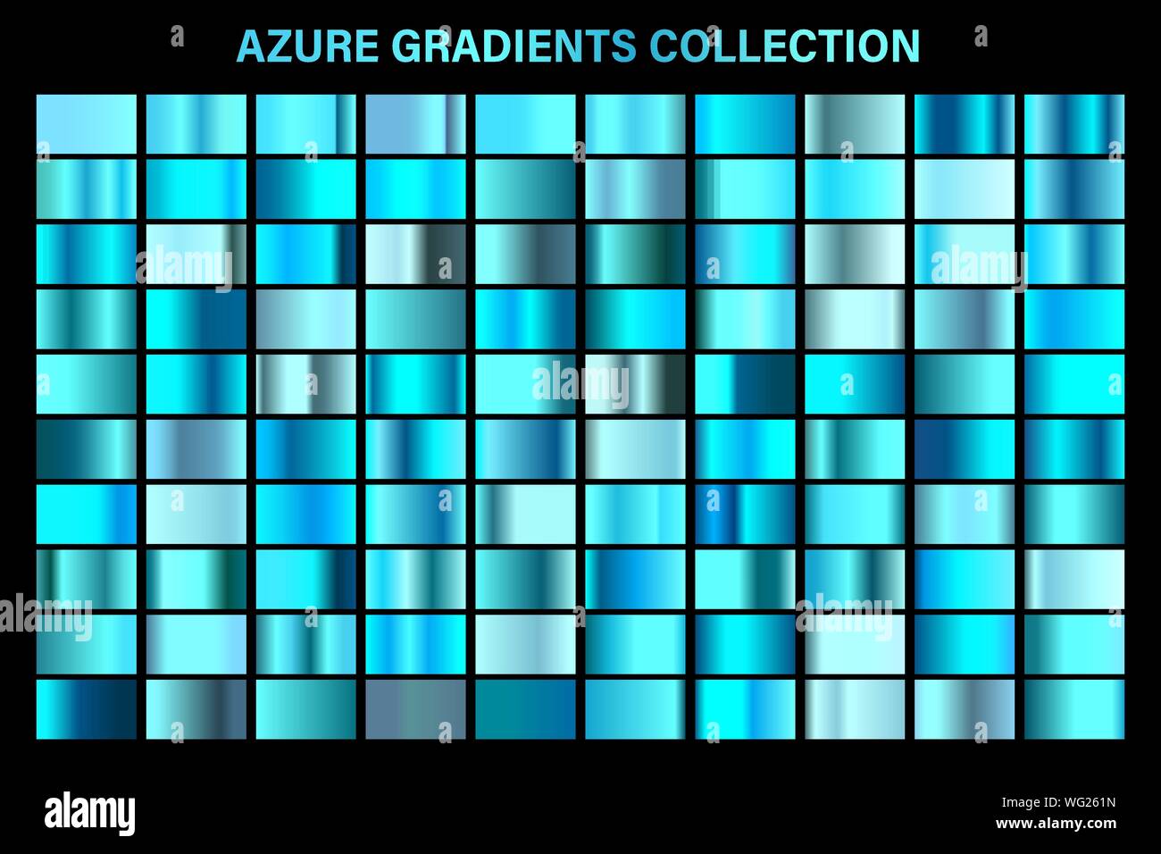 Blue, azure glossy gradient, metal foil texture. Color swatch set ...