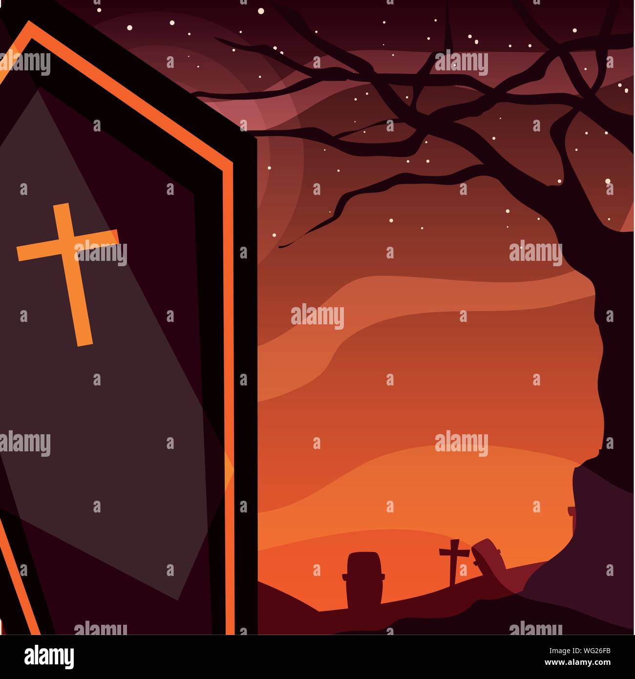 coffin cemetery bats happy halloween celebration design vector ...