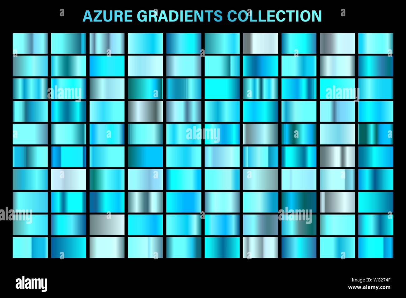 Blue, azure glossy gradient, metal foil texture. Color swatch set ...