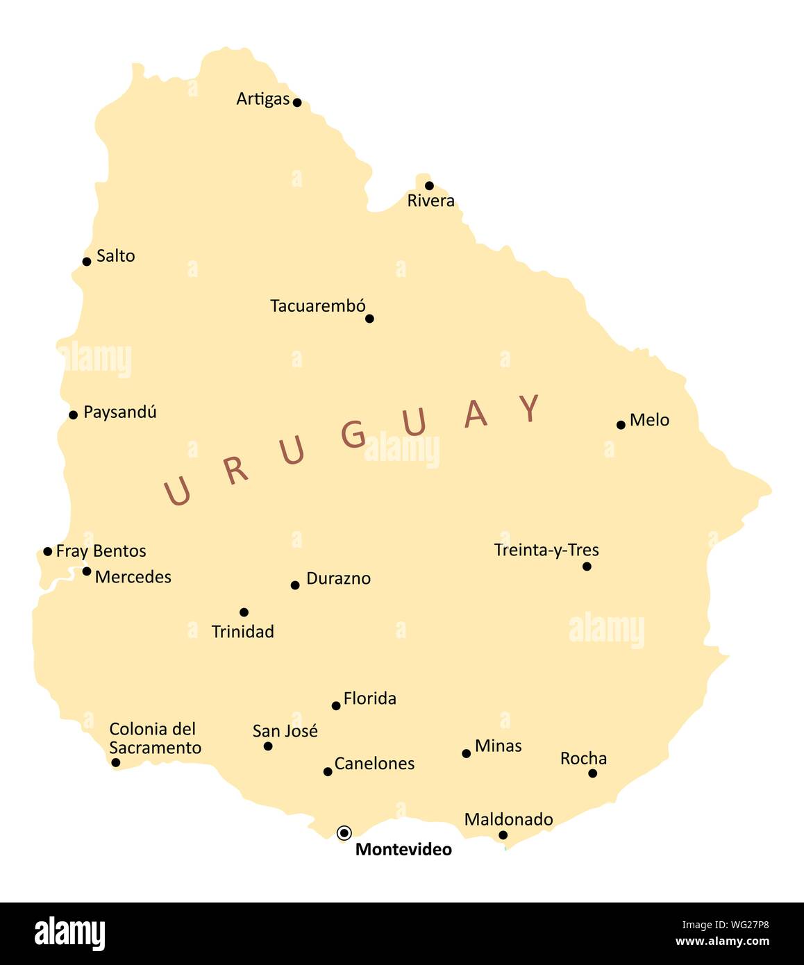 Map of Uruguay Stock Vector