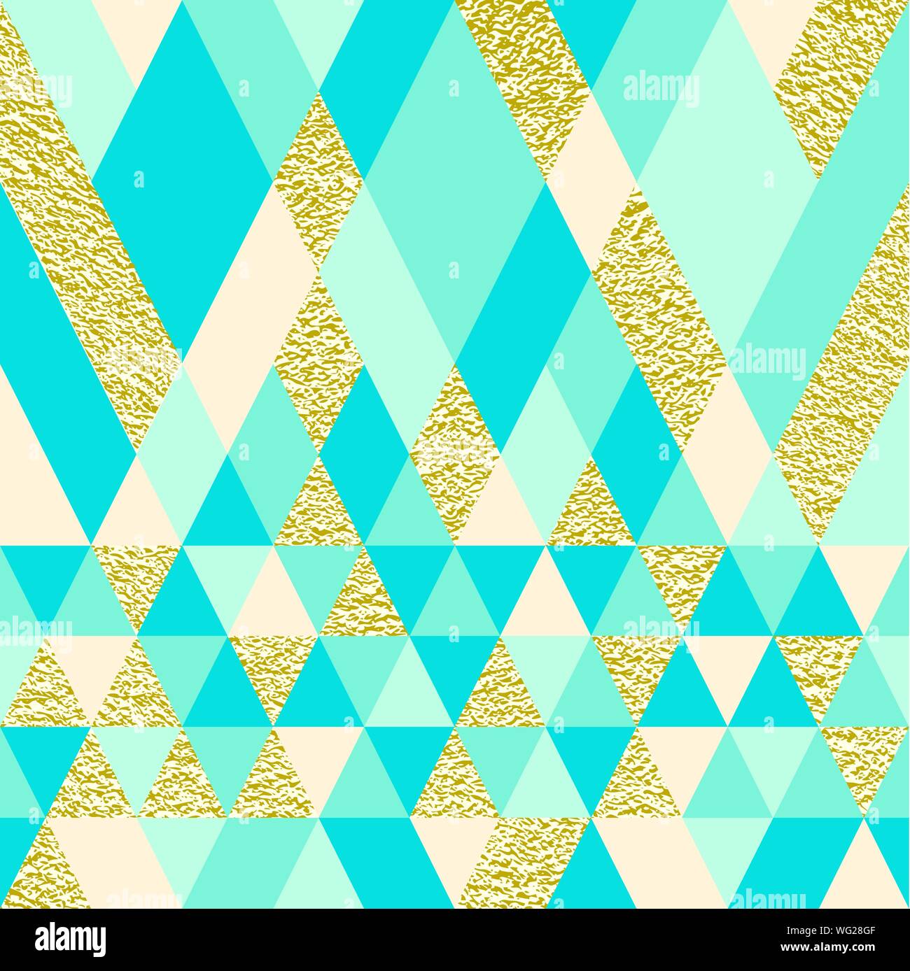 Seamless Colorful Abstract Triangles Pattern With Gold Glitter
