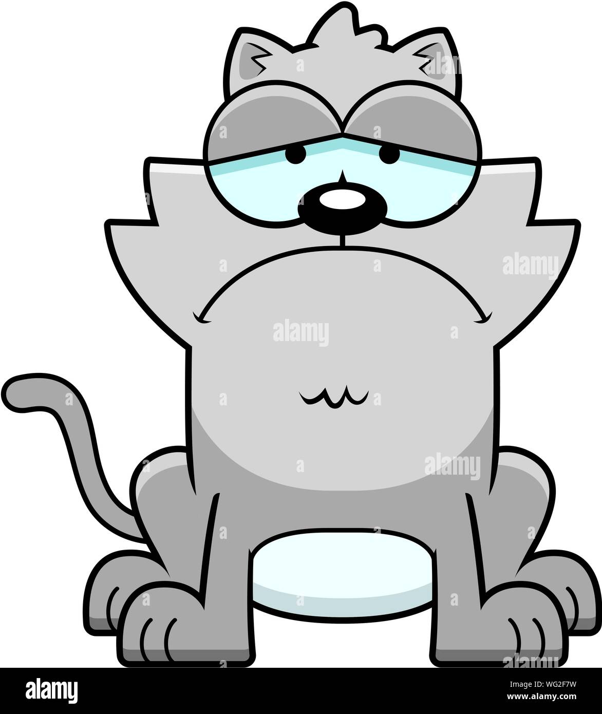A cartoon illustration of a cat looking depressed. Stock Vector