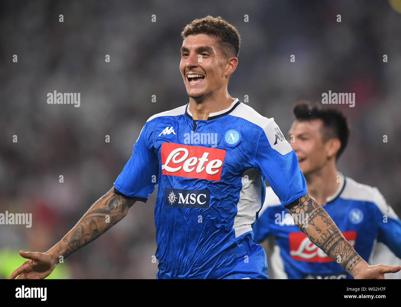 Turin Italy 31st Aug 2019 Napoli S Giovanni Di Lorenzo Celebrates His Goal During The Serie A Soccer Match Between Fc Juventus And Napoli In Turin Italy Aug 31 2019 Credit Alberto Lingria Xinhua