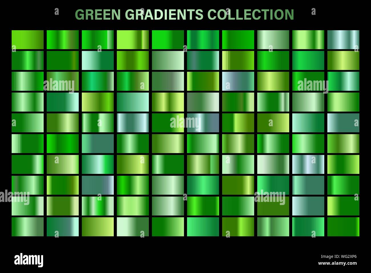 Green, emerald glossy gradient, metal foil texture. Color swatch set