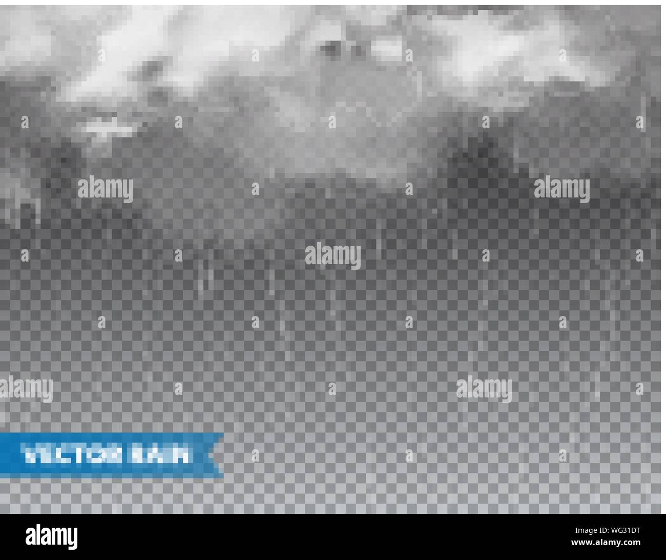 Realistic rain with clouds on transparent background. Rainfall, water ...