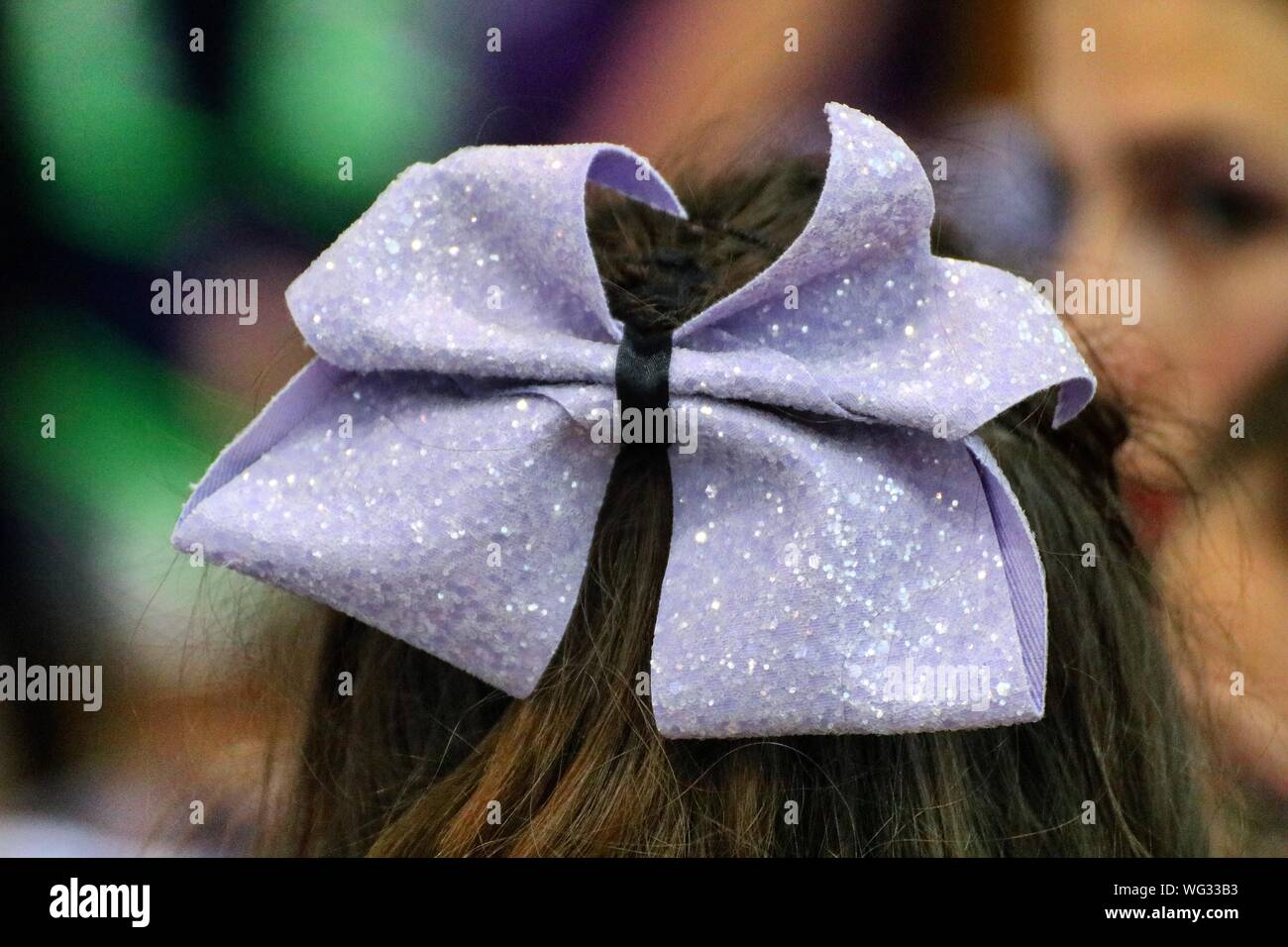 Close-up Of Purple Hair Bow On Woman Head Stock Photo