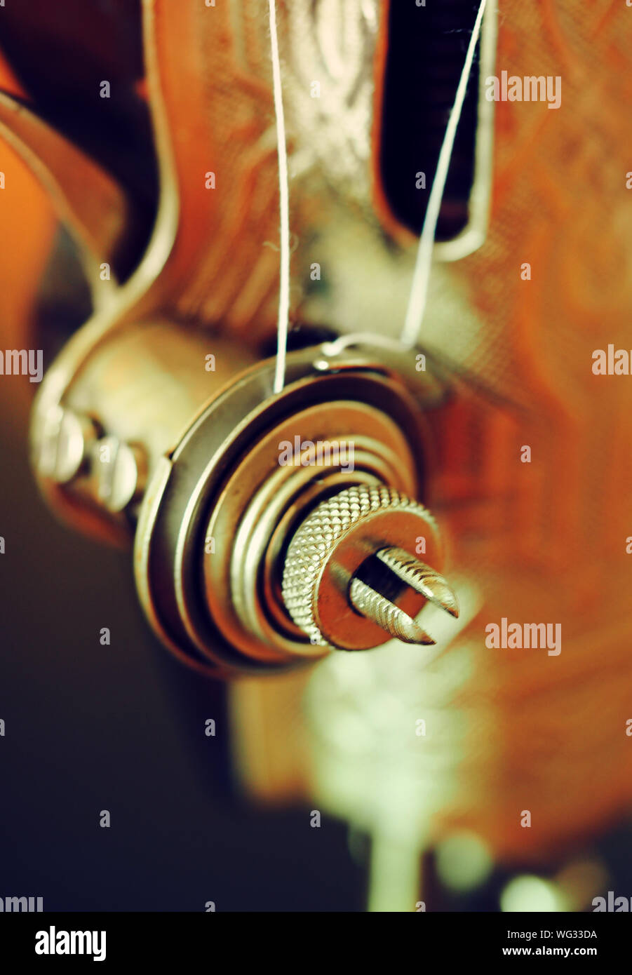 Cropped Image Of Old Sewing Machine Stock Photo