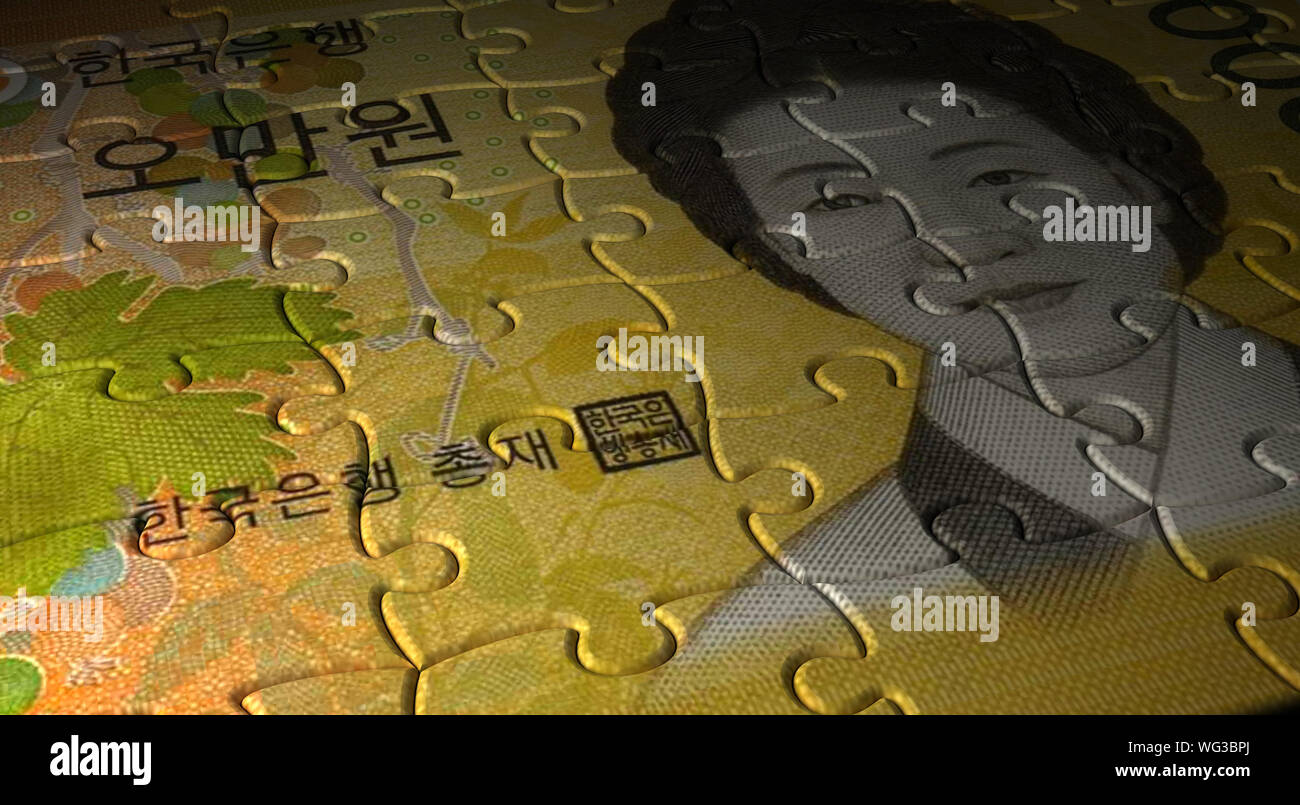 South Korean Won Puzzle Closeup Stock Photo