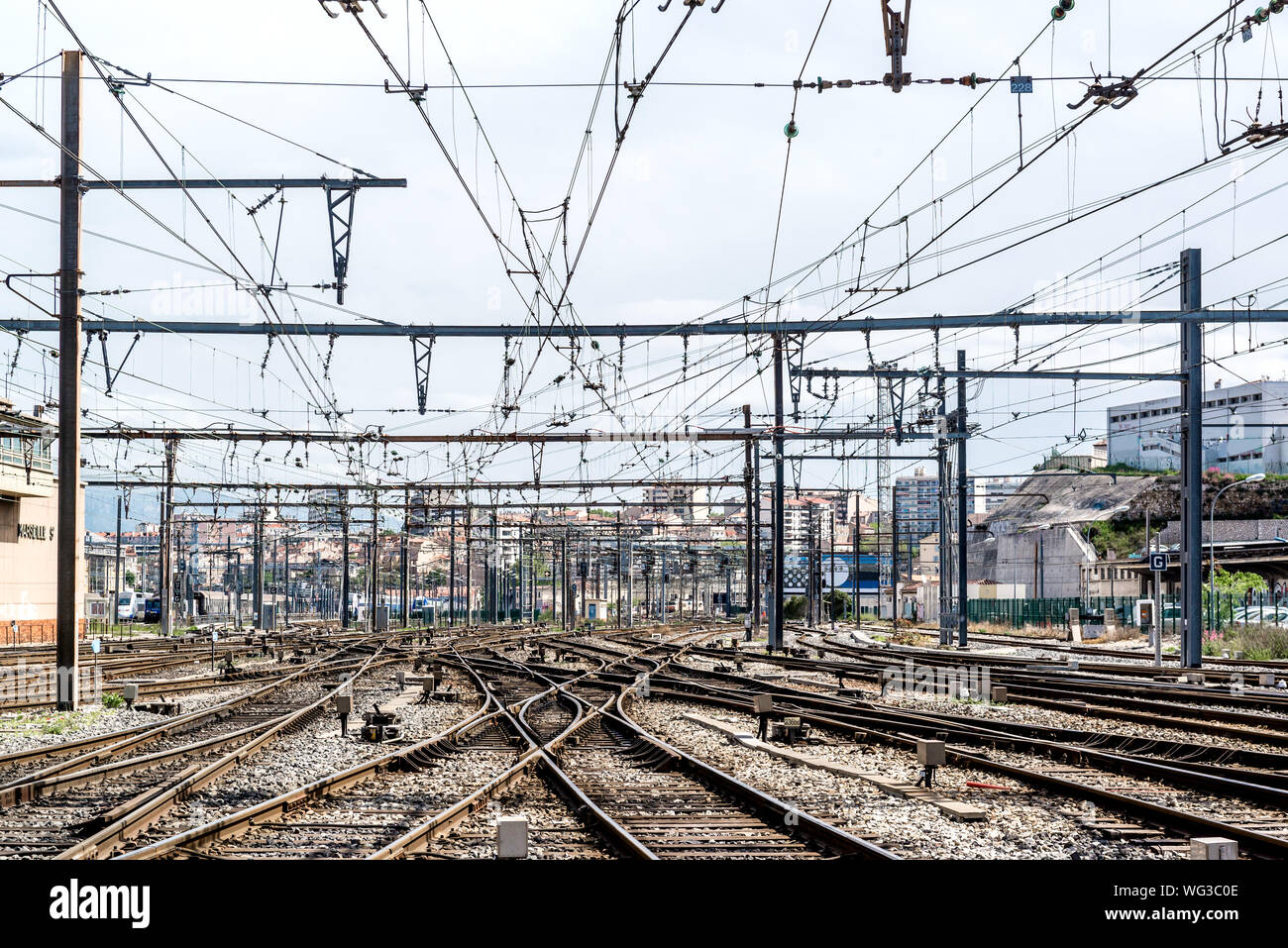 Railroad Junctions Against Sky At Gare De Marseille-saint-charles Stock Photo