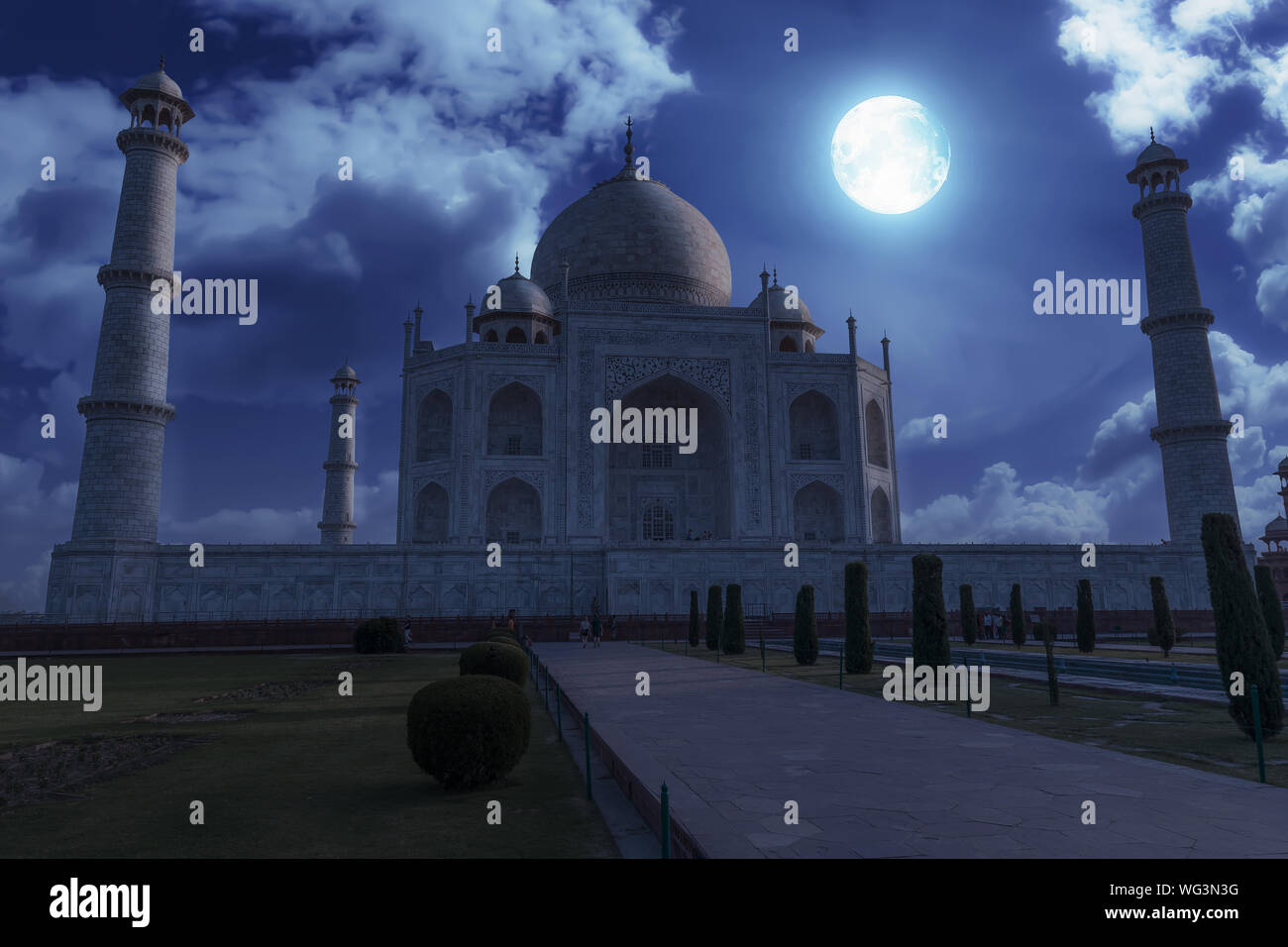 Taj Mahal Agra on a full moon night. Taj Mahal is a UNESCO World