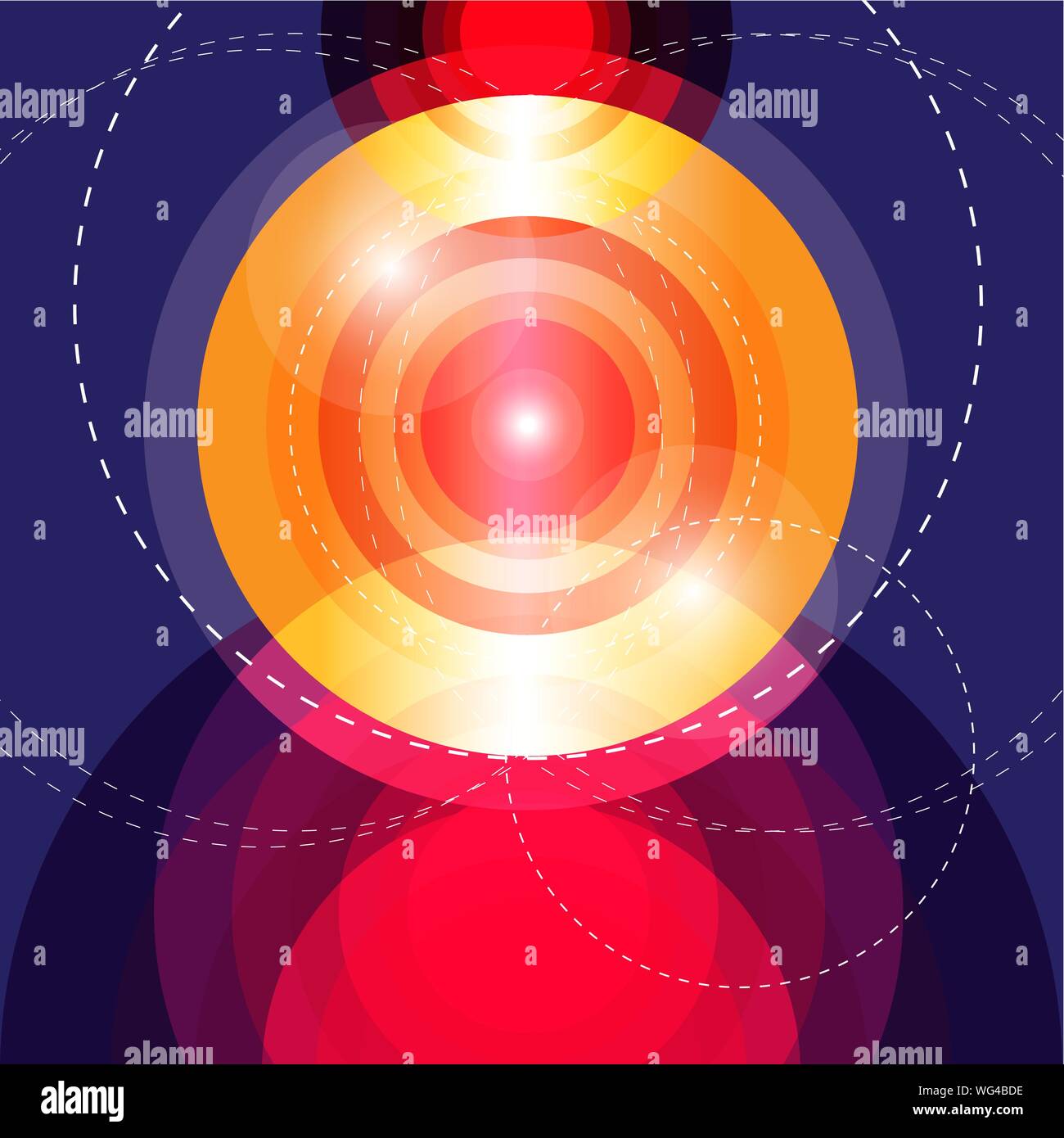 Abstract vector glowing circles shape on a dark background. Poster or web page design template. Stock Vector