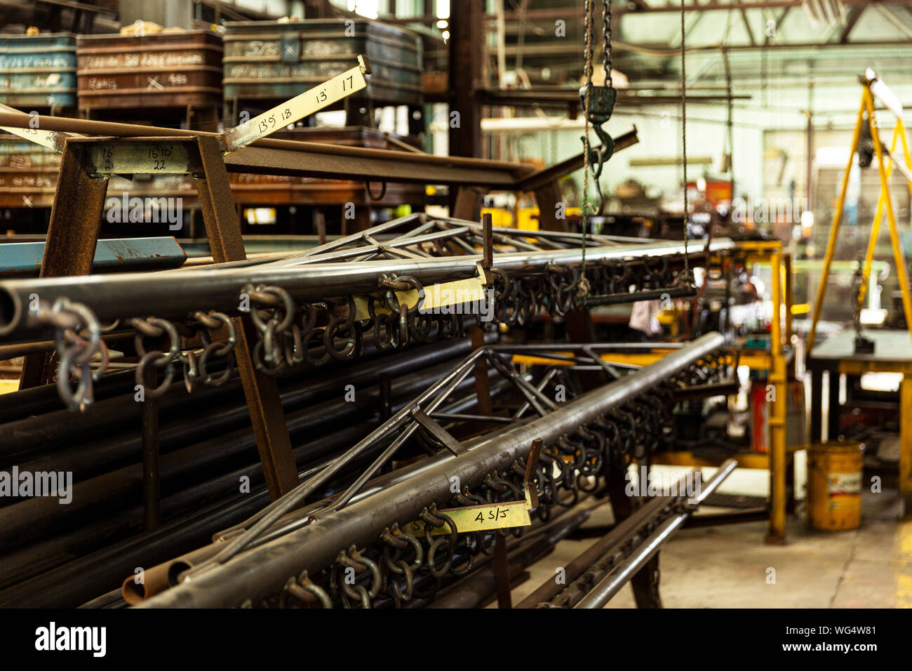 Old fashioned factory interior with finished product read for dispatch ...