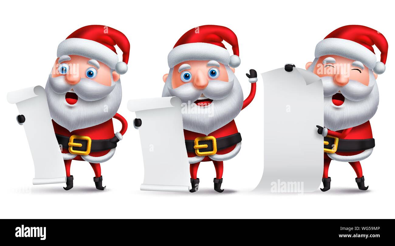 Santa claus vector character set holding blank white paper of christmas ...