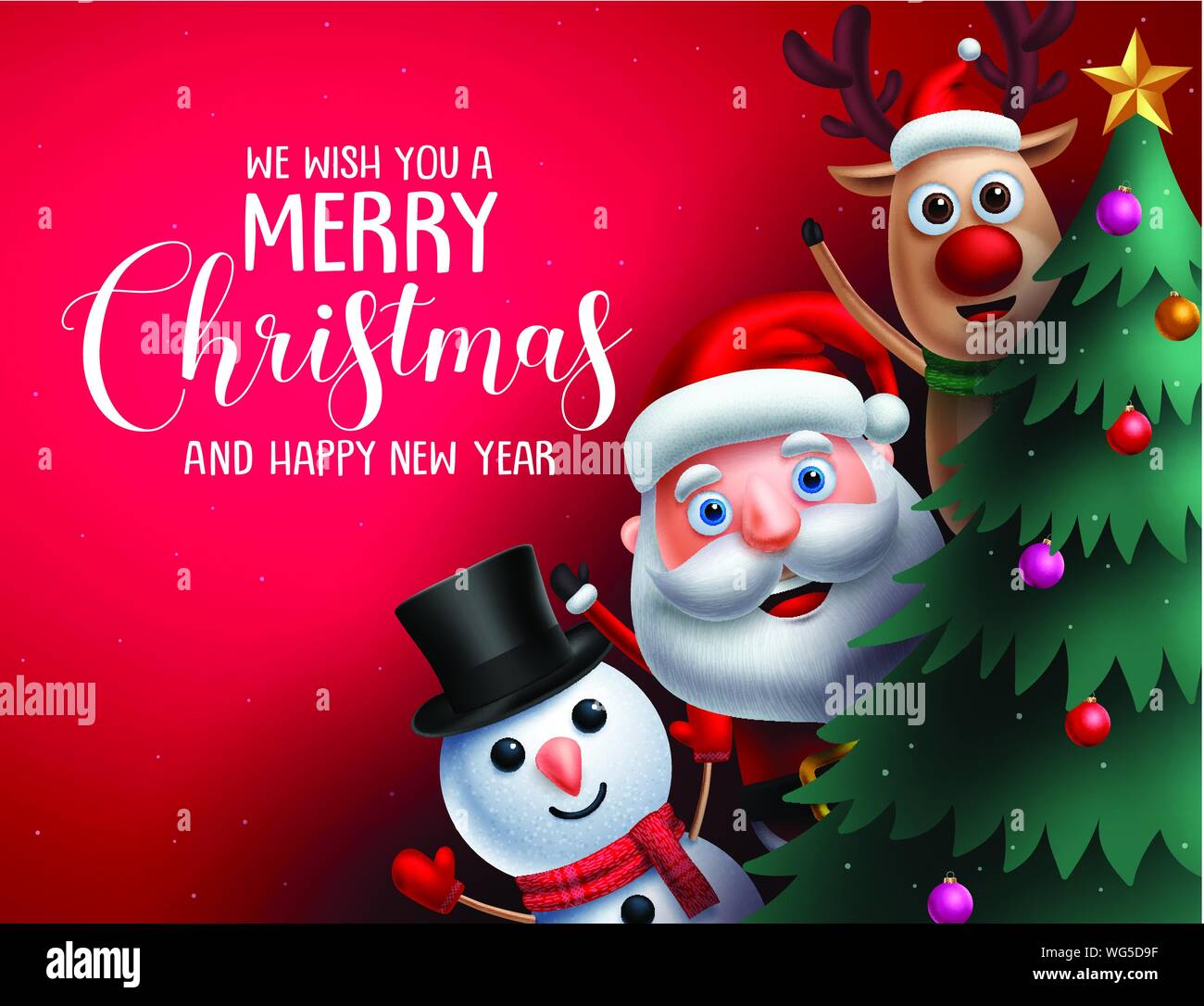 Merry christmas greeting text and christmas characters like santa ...