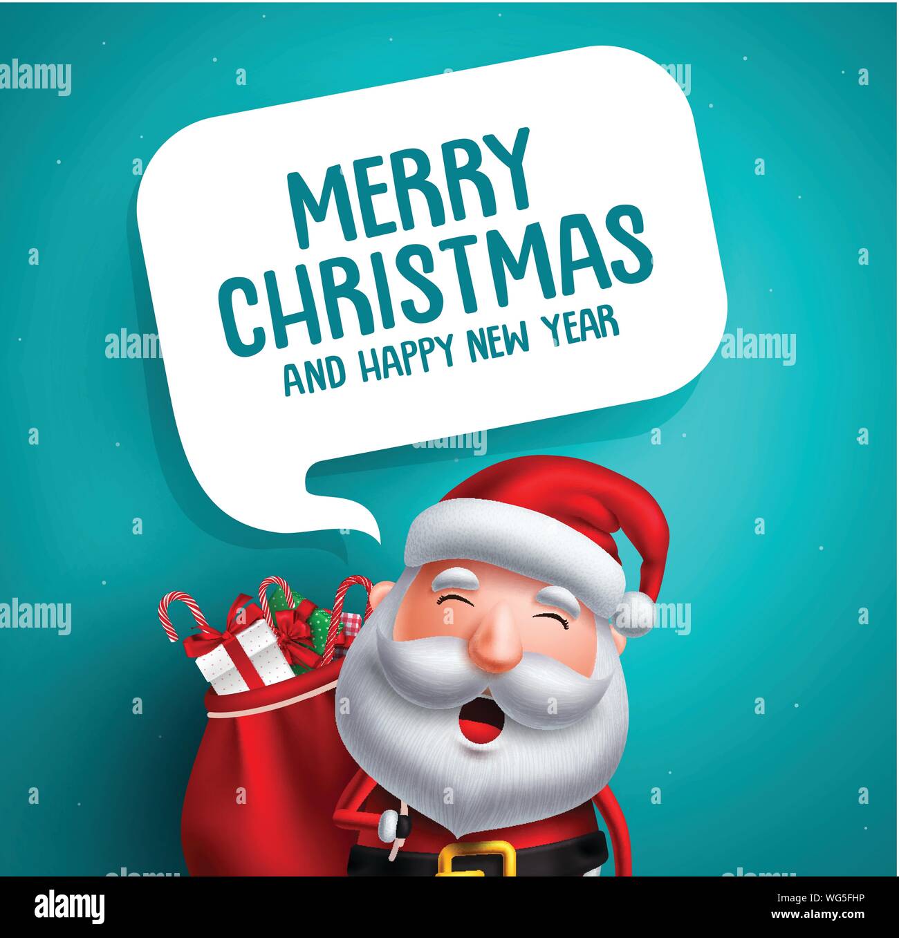 Santa claus vector character with merry christmas greeting text in ...