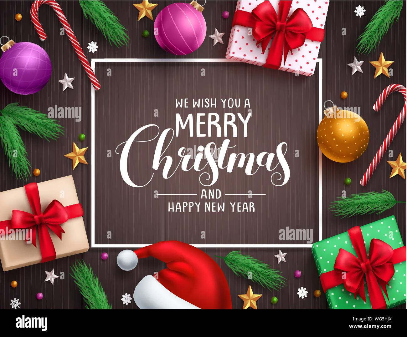 Christmas background vector banner with christmas elements, colorful ...