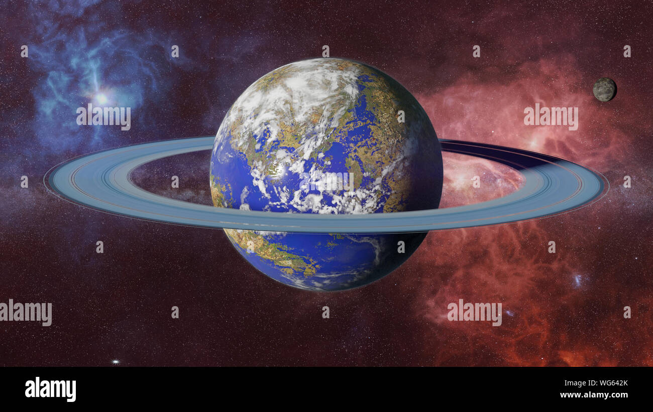 Earth like alien planet, exoplanet in a binary star system Stock Photo ...