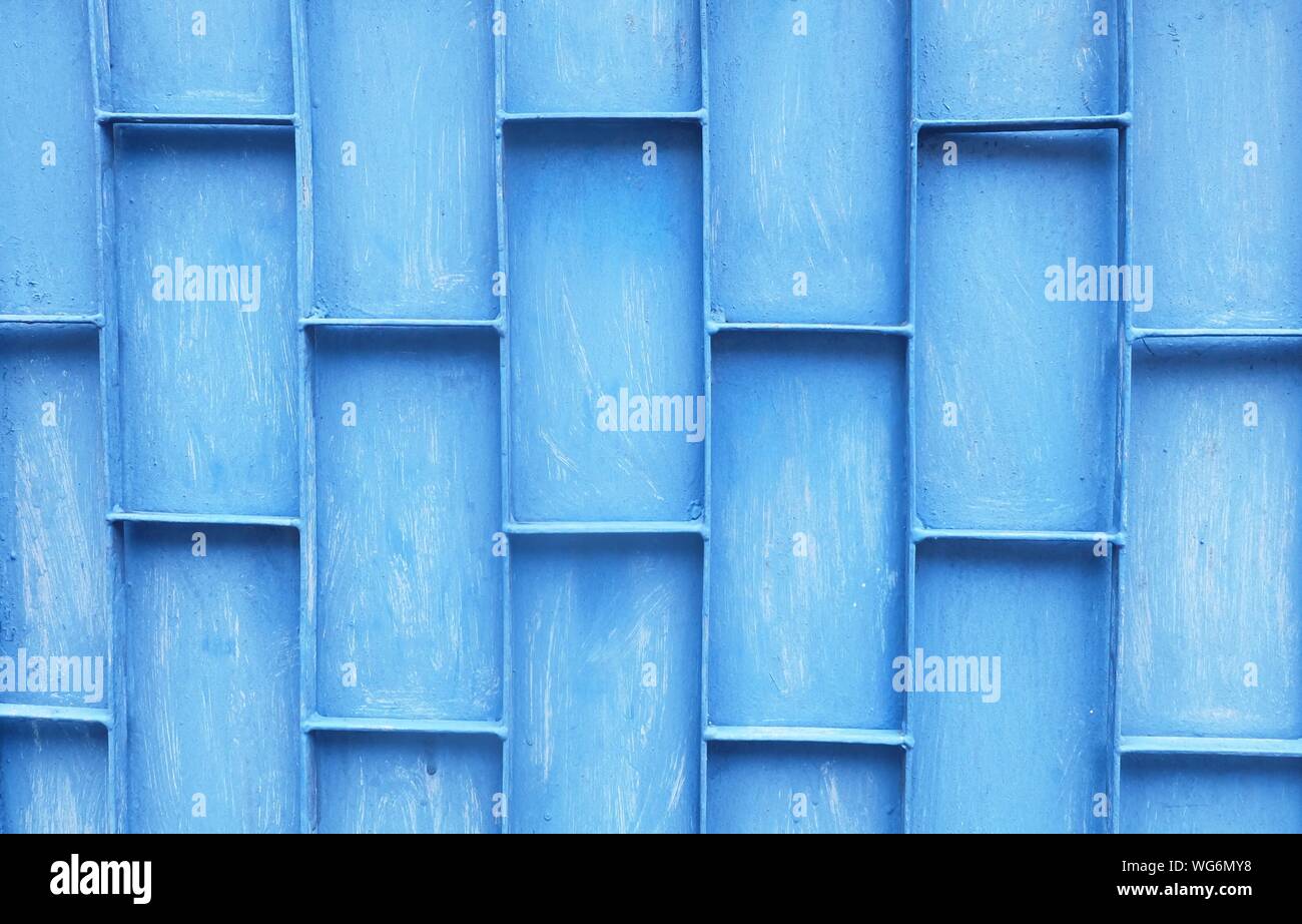 Close Up Of Matalic Blue Rectangle Pattern Of Metal Textured Background 