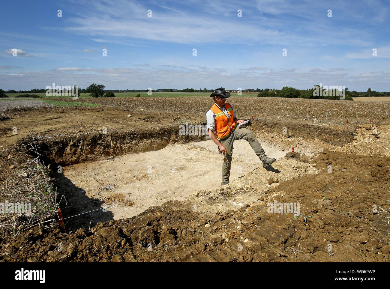 Brian Seymour of the United States Department of Defence, at an excavation site in a field near to Stansted Airport in Essex, where members of a 23 person team are searching for the remains of a missing Second World War US aviator lost in action after his aircraft crashed in early June, 1944, just days before D-Day. Stock Photo